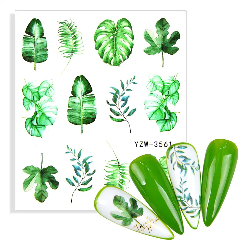 

1Pcs Flower Leaf Tree Green Simple Summer DIY Water Slider Nail Decal and Sticker for Manicure Decor Nails Art Watermark Tattoos