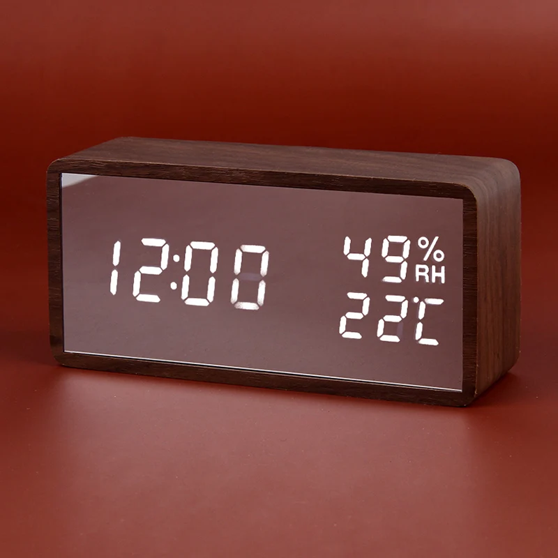 Светодиодный Деревянный Будильник Цифровые зеркальные настольные часы Голосовое управление Повтор температуры дисплей Despertador настольные часы USB/AAA