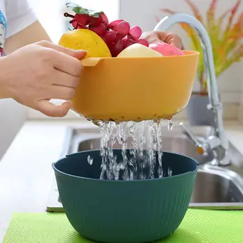 

Kitchen Drain Basket Washing Colander Basket Strainer Noodles Vegetable Fruit Double Drain Storage Basket Kitchen Storage Tool**