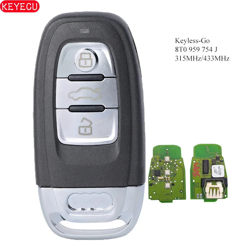 US $100.05 KEYECU OEM 8T0959754J KeylessGo Smart Remote Key 3 Buttons 315MHz 433MHz for Audi Q5 A4L 8T0 959 754 J