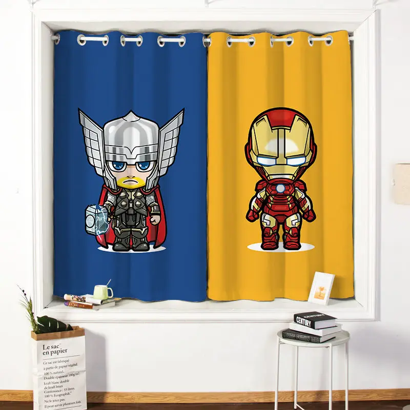 Marvel Captain America Iron Man Children's Room Free Perforated Blackout Curtain Bedroom Living Bay Window Short | Дом и сад