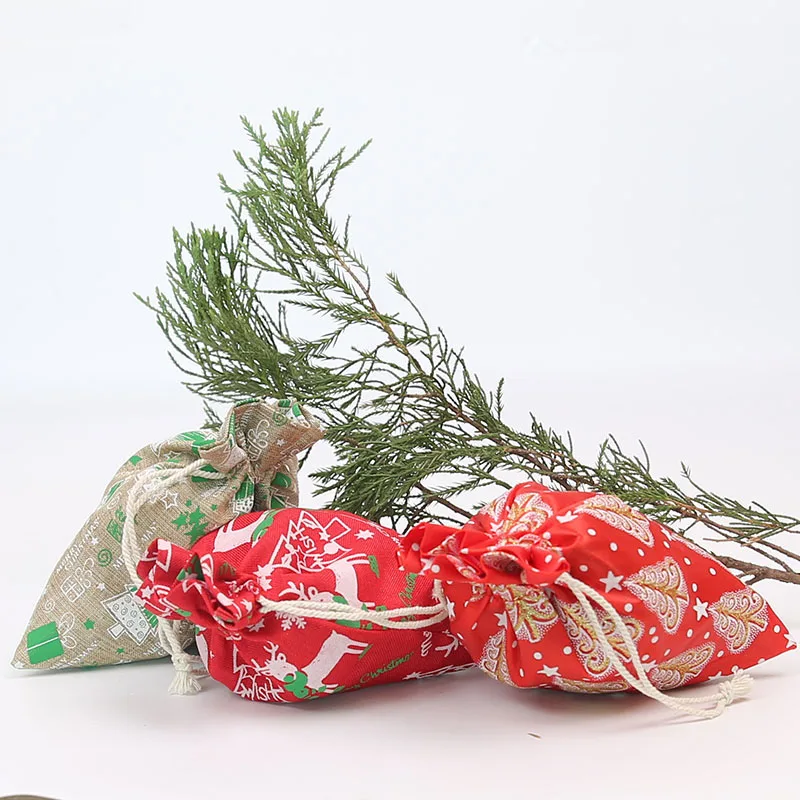 50Pcs Holiday Gift Jewelry Bag 13* 18Cm Imitation Drawstring Bag Christmas Decoration Gift Bundle