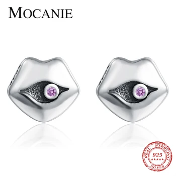 

Mocanie Fashion 925 Sterling Silver Pink Crystal Vintage Opening Lips Creativity Stud Earring for Women Fine Jewelry 2020 Year