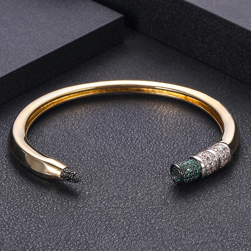 Gold-Green Janekelly, модный роскошный Штабелируемый браслет, манжета для женщин, для свадьбы, полный кубический циркон, Кристалл CZ, Дубай, серебряный браслет, вечерние J - Окраска металла: Gold-Green