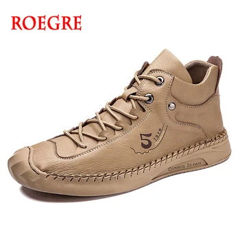 

New Men's Casual Shoes Leather Fashion Men Sneakers Handmade Leather Shoes Lightweight Men Ankle Boots Fur Moccasins Big Size 48