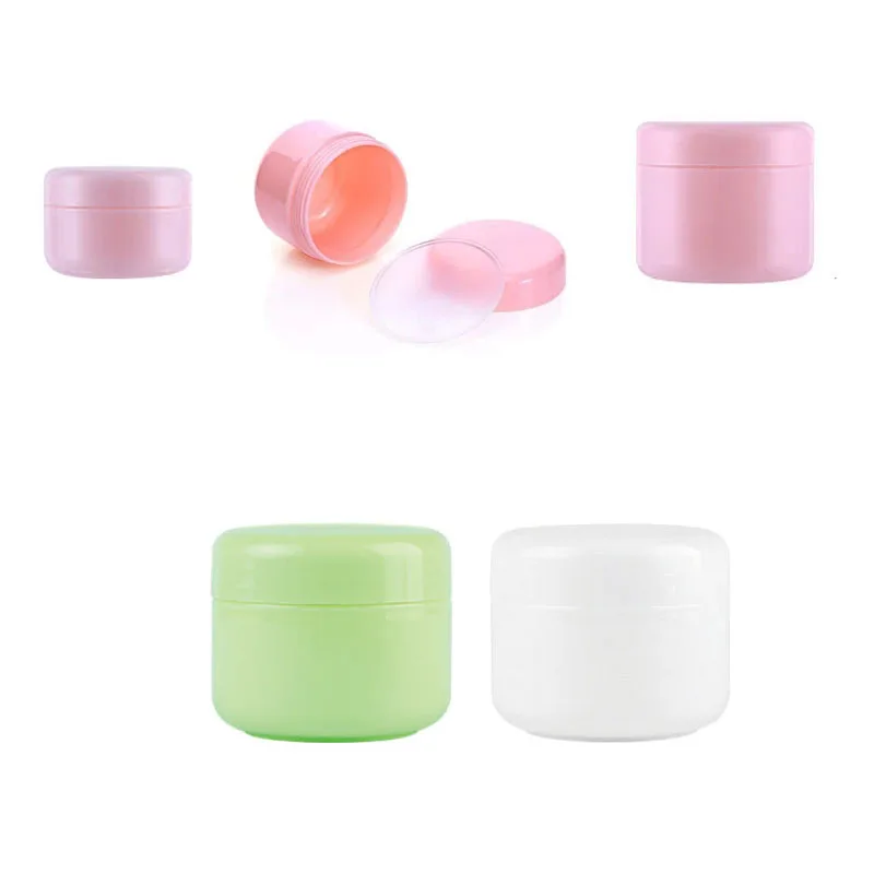

50pcs Empty Cream Jar 10g 20g 30g 50g 100g Pot Plastic Refillable Bottles Travel Face Cream Lotion Cosmetic Container 3 Colors