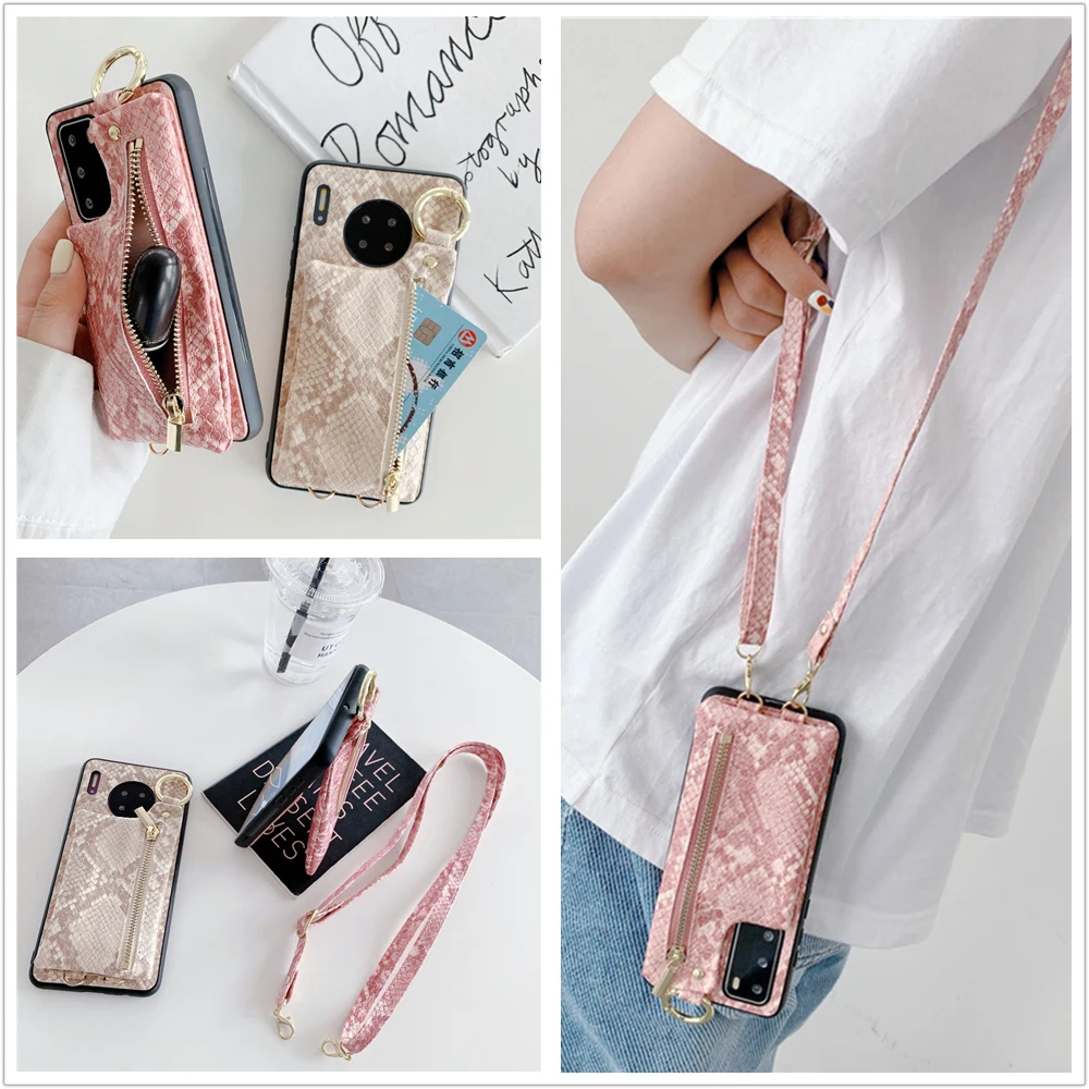 

Snake skin Wallet Crossbody case For huawei P30 P40 Mate30 nova7 pro Luxury Card cover Leather With Card Pocket phone Case