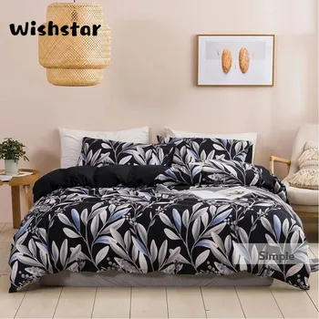 

Black Duvet Cover With Leaf Printed Single Double Bedding Home Textile Twin Full Queen King Bed Linen For Woman