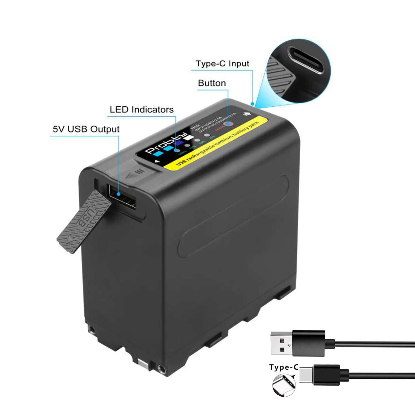 Probty 10800mAh NP-F980 NP-F970 NPF960 NP F970 Battery with USB 