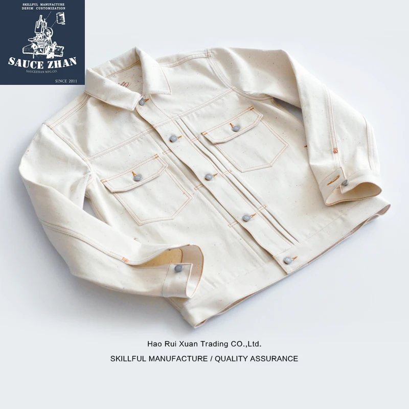 

SAUCE ORIGIN 998-W White Denim Jackets Selvedge Denim Jacket Color Point Raw Denim Jackets Mans Jackets TRUCKER JACKET