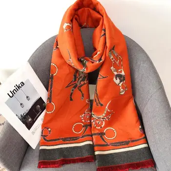 

Women Scarf Winter Woman Printed Scarves Wrap Shawl Thick Women's Scarf Warm Cashmere Wool Cotton Blended Brushed Poncho