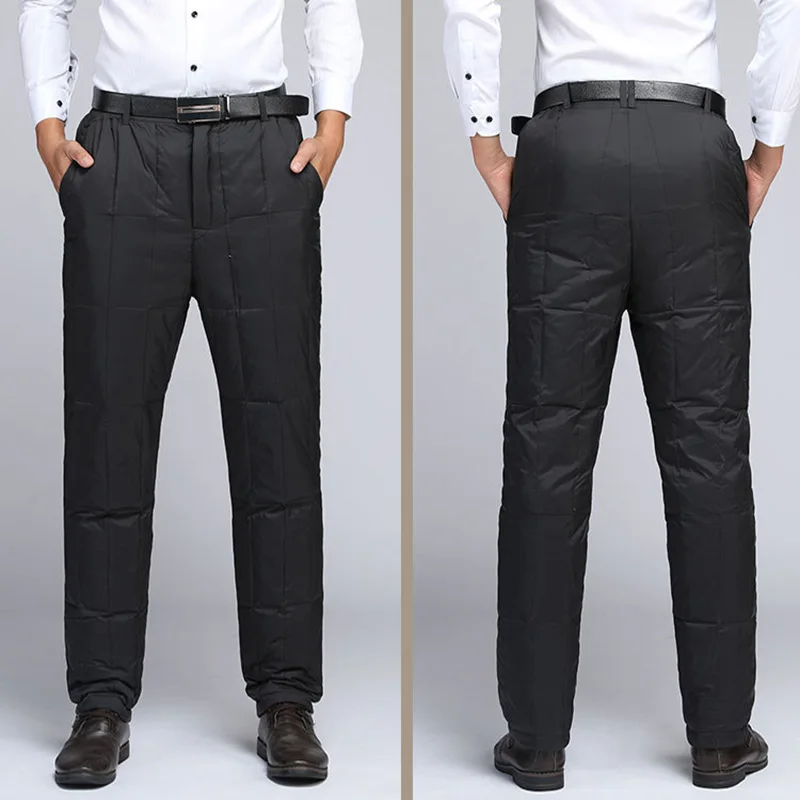 

Warm Winter Pants Men Down Padded Pants Loose Elastic Waist Causal Male Thicken Duck Down Trousers Men Oversized S-6XL