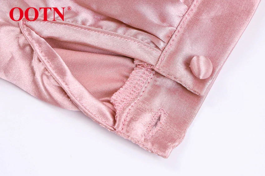 OOTN элегантное розовое женское мини-платье с поясом и v-образным вырезом на шнуровке А-силуэта женское атласное платье с длинным рукавом с высокой талией шикарное шелковое осеннее