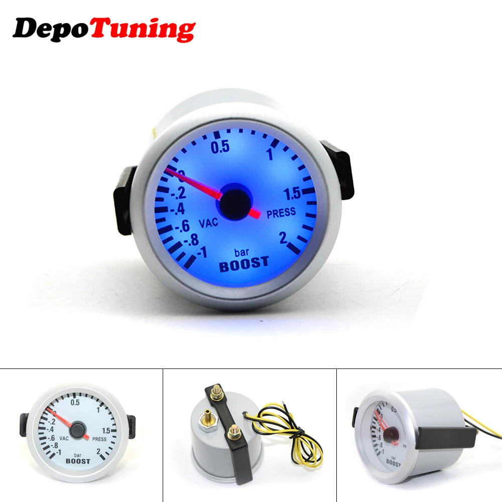 Depotuning 52mm Analog Blue Led Boost Bar For 4/6/8 Cylinder Cars