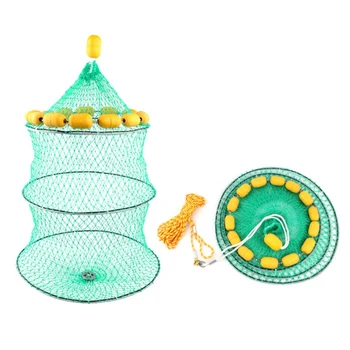 

3-layer Fishing Net Outdoor Fish Cage Live Bait Fishing Net Portable Foldable Shrimp Mesh Cast With Floating Ball Accessories