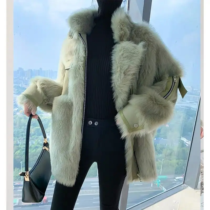 

Women Fur Coat Winter Faux Fur Jacket Female Casual Warm Coats Outwear Lady fur Lamb Overcoat Fashion Lalambs wool Outerwear