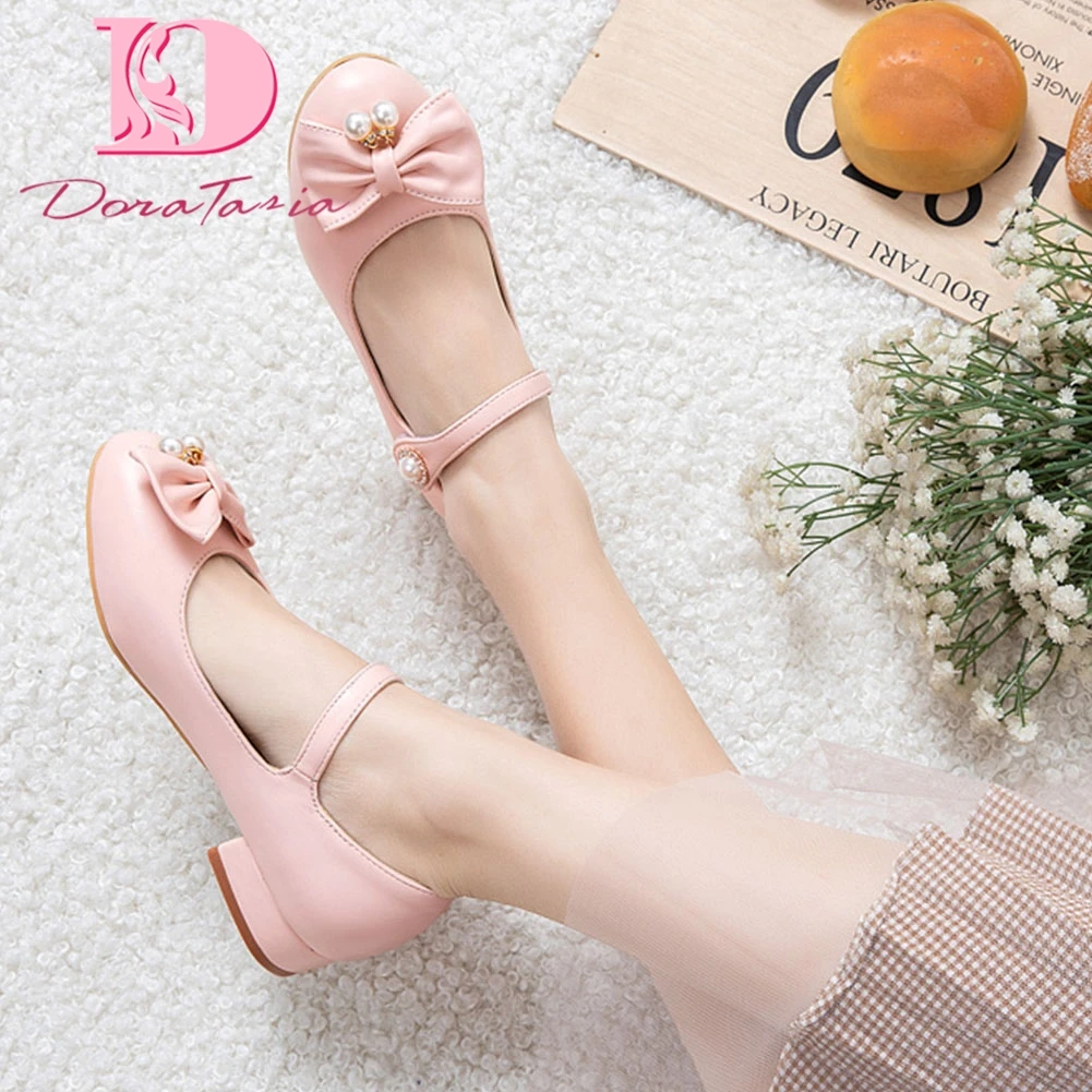

Doratasia New Arrivals Dropship Hook&Loop Pumps Woman Shoes Sweet Bowtie Thick Heels Concise Summer Shoes Women Pumps Female
