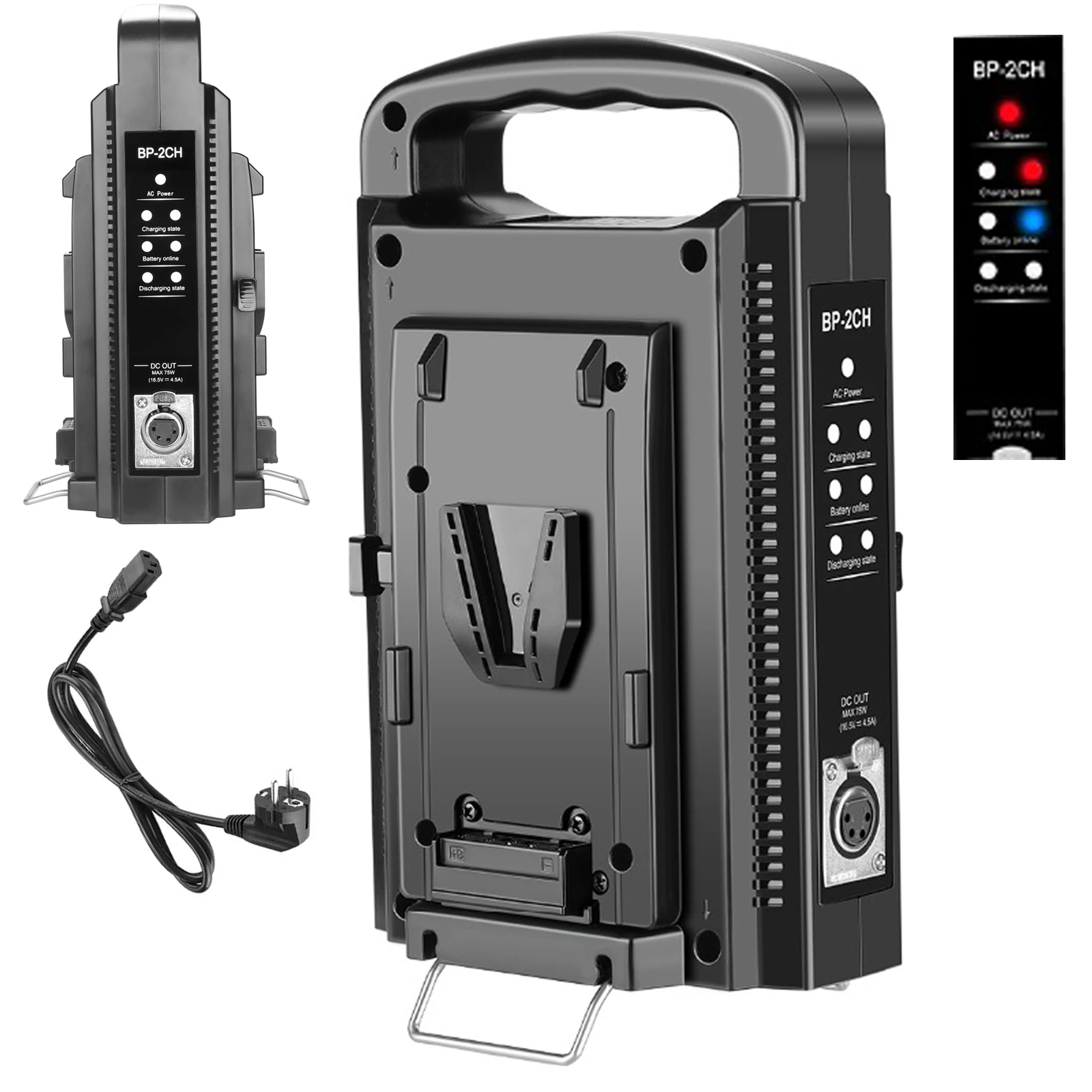 BP-2CH 듀얼 채널 V-마운트/V 잠금 배터리 충전기 DC 16.5V 전원 공급 장치 출력 모든 V-마운트 배터리와 호환 가능