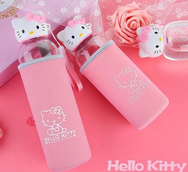 Creative Cat Head Cartoon Glass Water Cup Korean Version Portable Cute Female Student drop-resistant Children Cups With Bag