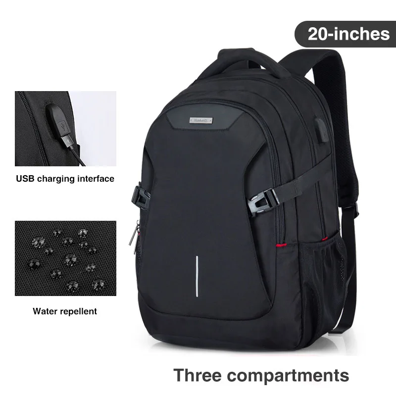 3 Compartment 20inch Унисекс, женский и мужской рюкзак для ноутбука, деловая дорожная сумка для мальчиков и девочек, школьная сумка, большая емкость, USB порт, водонепроницаемый, черный, 19 дюймов, H6851 - Цвет: 3 Compartment 20inch