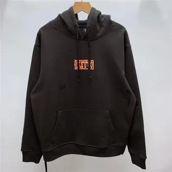 

KITH FLAME Box Logo Hoodie Blaze Classic Box Logo Pullovers Version Washed Dark Coffee KITH Hoodies Heavy Fabric Sweatshirts