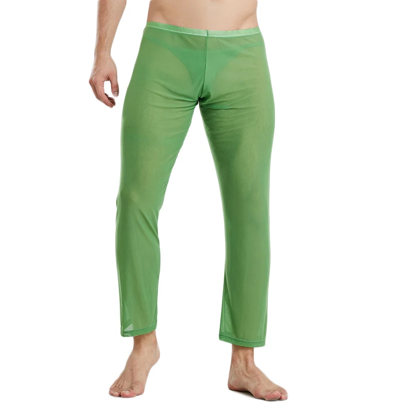 Man Sleep Bottoms Long Pants Sleepwear Sexy Mesh Breathable Slip Mans Men's Casual Trousers Homewear See Through Pajama Pants