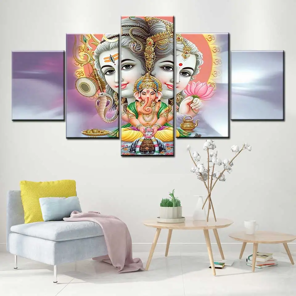Шива Парвати Постер &quotГанеша&quot 5 шт. HD печати живопись для современного дома