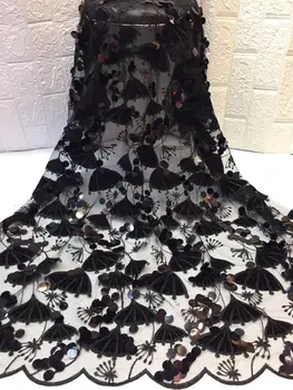 

Hot selling African lace fabric high quality lace black 3D sequined African velvet lace fabric Nigerian lace royal wedding