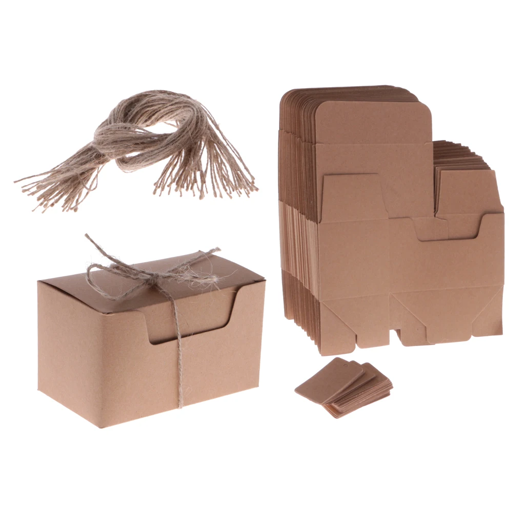 50pcs Kraft Paper Gift Boxes Candy Cake Cookies Party Wedding Brown Box Tags
