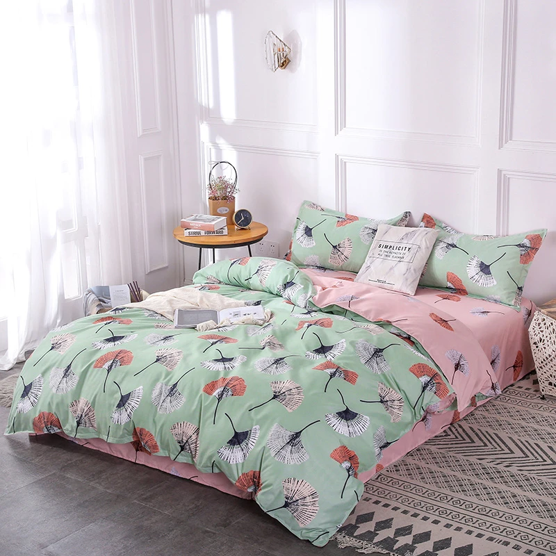 

ANNAs Good Stuff Hot Fanshape Leaves Printing BeddingSet 2019 New Green QuiltCover Pink Bedsheet Twin Queen King Bedding Article