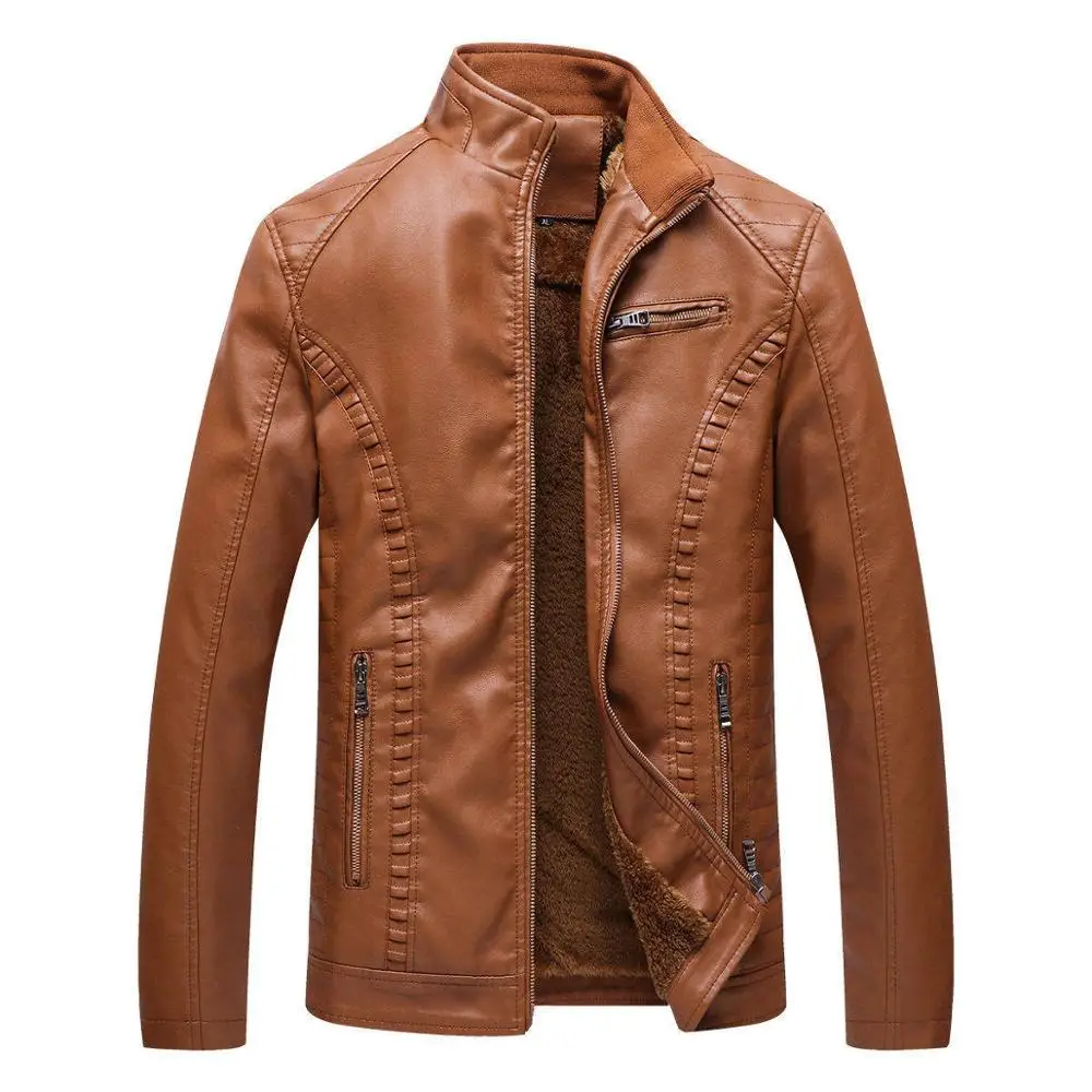 Новая модная брендовая зимняя мужская флисовая кожаная куртка деловое пальто мужские кожаные куртки мужские мотоциклетные теплые кожаные куртки - Цвет: LLPY01 Yellow