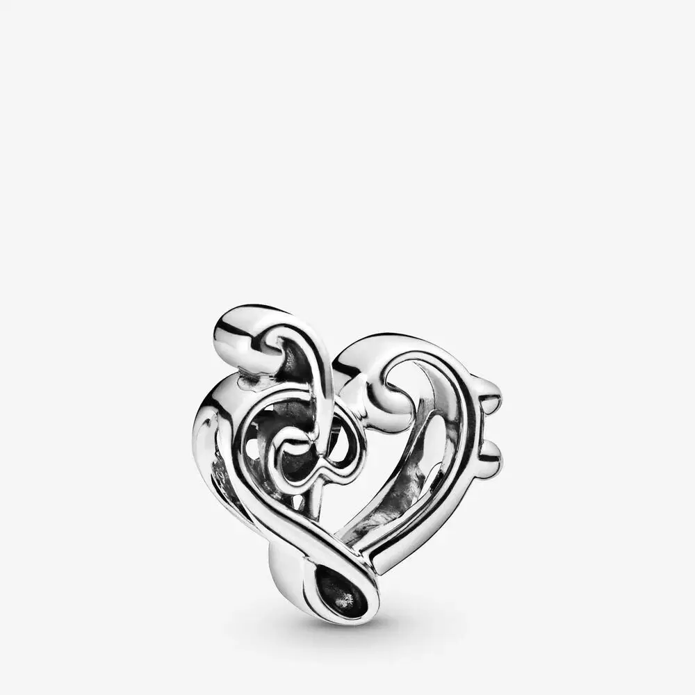 

100% 925 Sterling Silver Heart Treble Clef Charm Beads Fits Original Bracelet Women Girls DIY Jewelry Making Berloques