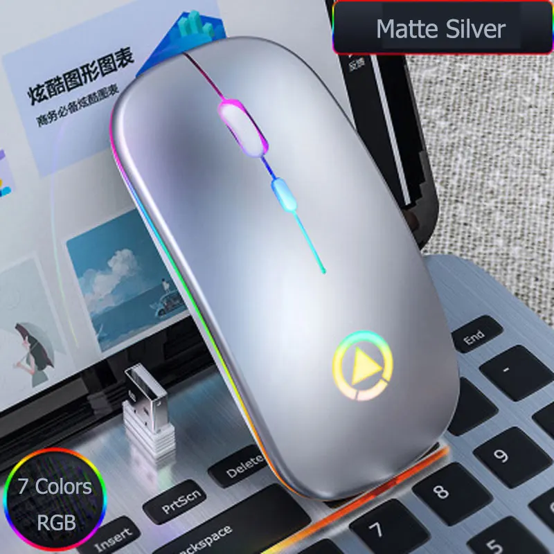 Ratón inalámbrico recargable con retroiluminación colorida, accesorios para el hogar/oficina/juegos