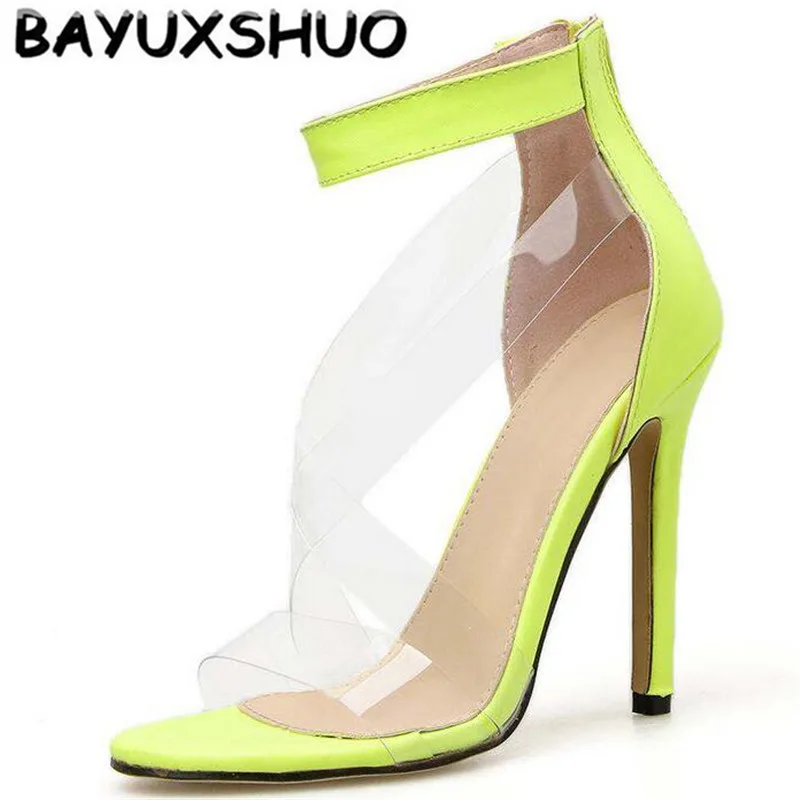 

BAYUXSHUO New Summer Ladies High Heel Sandals Sexy Open Toe Sandals Round Head Fine Root High Heels Fashion Party Women Shoes