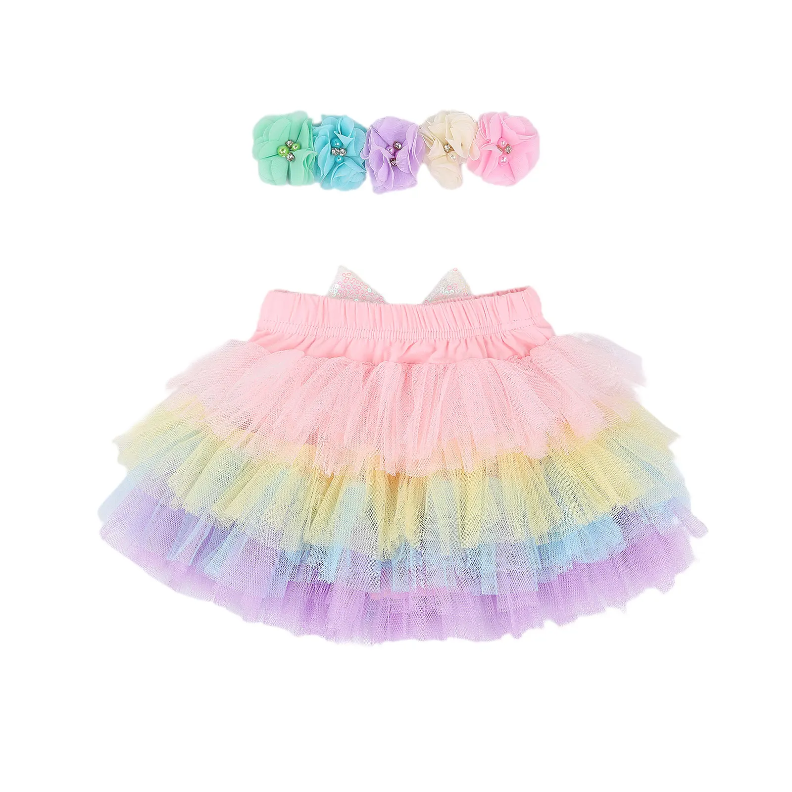 Infant Baby Girls Tutu Skirt with Headband, Colorful Sequin Bowknot
