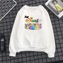 

New Disney Princesses Women Sweatshirts Vintage Kawaii Hooded Pullovers Clothes Cartoon Female Hoodies Harajuku Aesthetic Tops