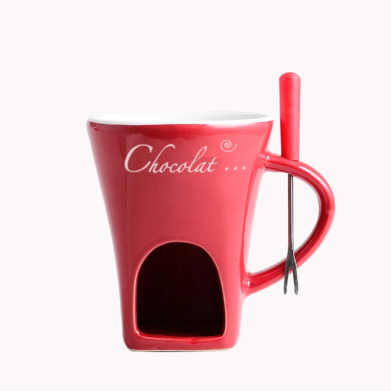 Tasse à Fondue Au Chocolat, Tasse Chauffe-Beurre En Céramique De 130 ML Avec Fourchette à Fondue, Petite Tasse à Fondue,Ensemble De Tasses à Fondre Créatives, Cadeau Pour Les Amateu De Dents Sucrées