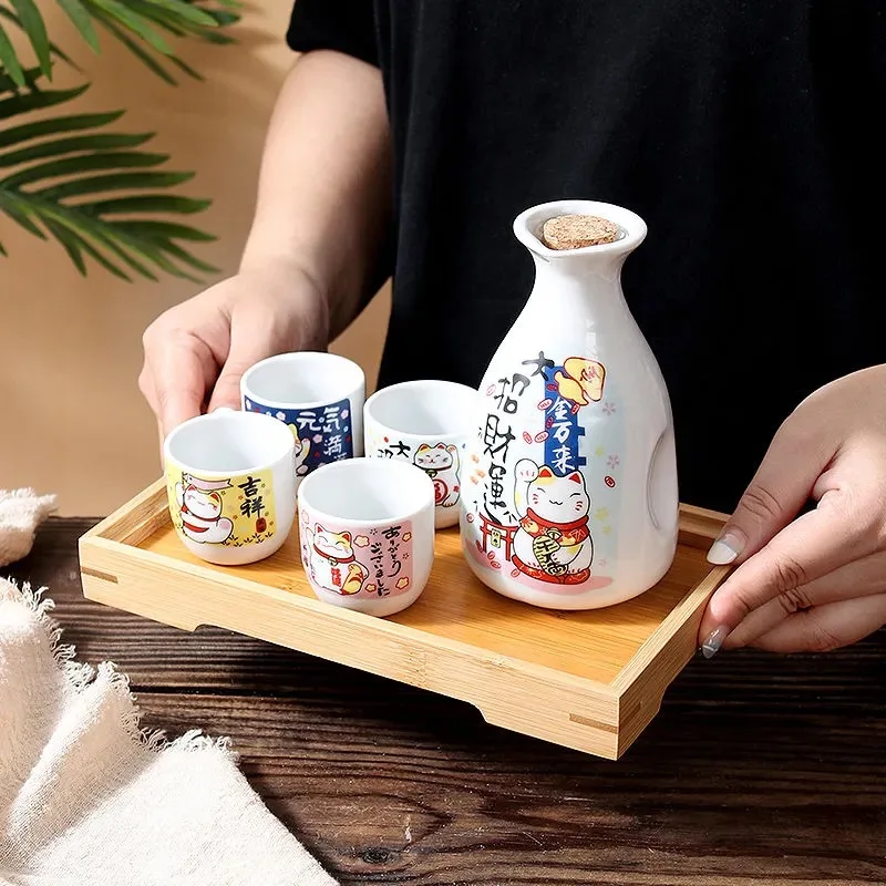 Japanese Sake Set with Four Cups Hand Painted safflower Porcelain Style  Pottery Traditional Ceramic Crafts Wine Cup Pot - AliExpress