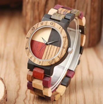 

Colorful Quartz Bamboo Watch for Women Men Unique Arabic Numerals Dial Wooden Band Natural Wood Wristwatch Female horloge dames