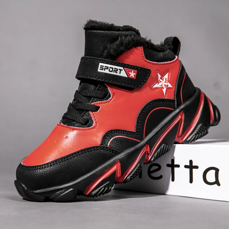 

Winter With Fur Big Boy Running ShoesHigh Top Boys Children Flats Sneakers Rubber Sole Teenage Trainers Brand Gym Shoes For Kids