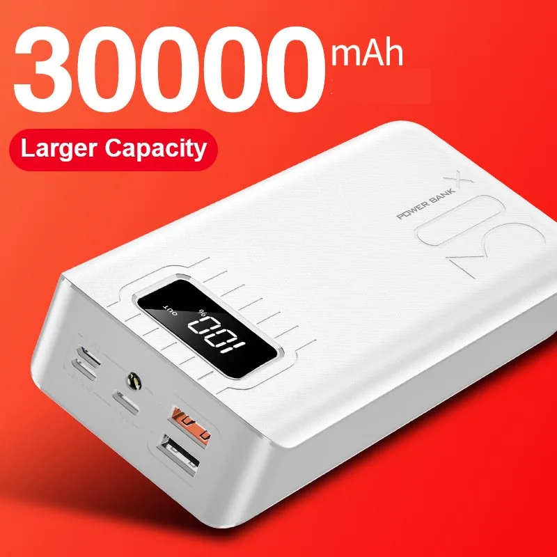 Внешний аккумулятор 30000 мАч TypeC Micro USB QC Быстрая Зарядка Внешний аккумулятор светодиодный дисплей портативное Внешнее зарядное устройство для телефона планшета