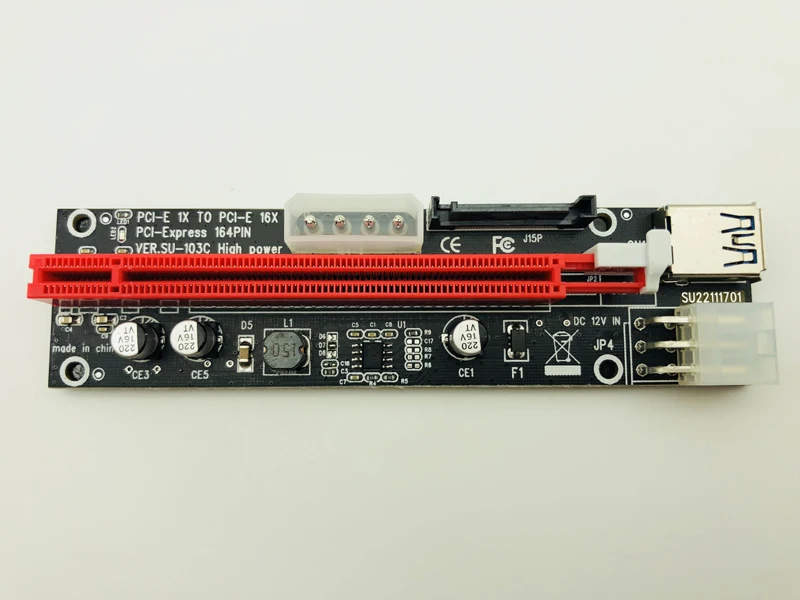 PCIe PCI-E PCI Express Riser Card 1x to 16x USB 3.0 Data Cable SATA 4Pin 6Pin IDE Power Supply for BTC Miner Mining Black Board
