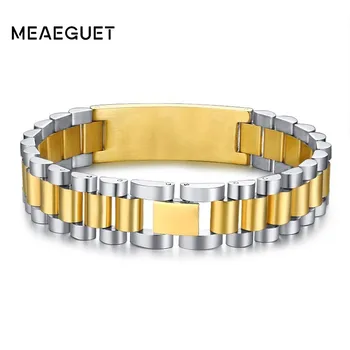 

Watch Brands Personalized Stainless Steel ID Men Bracelet In Gold And Rose Gold Color Custom Male Chains Bangle Free Engraving