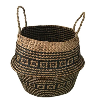 

HOT Woven Seaweed Plant Basket with Handles, Suitable for Laundry, Picnic, Living Decoration, Laundry Room and Bedroom