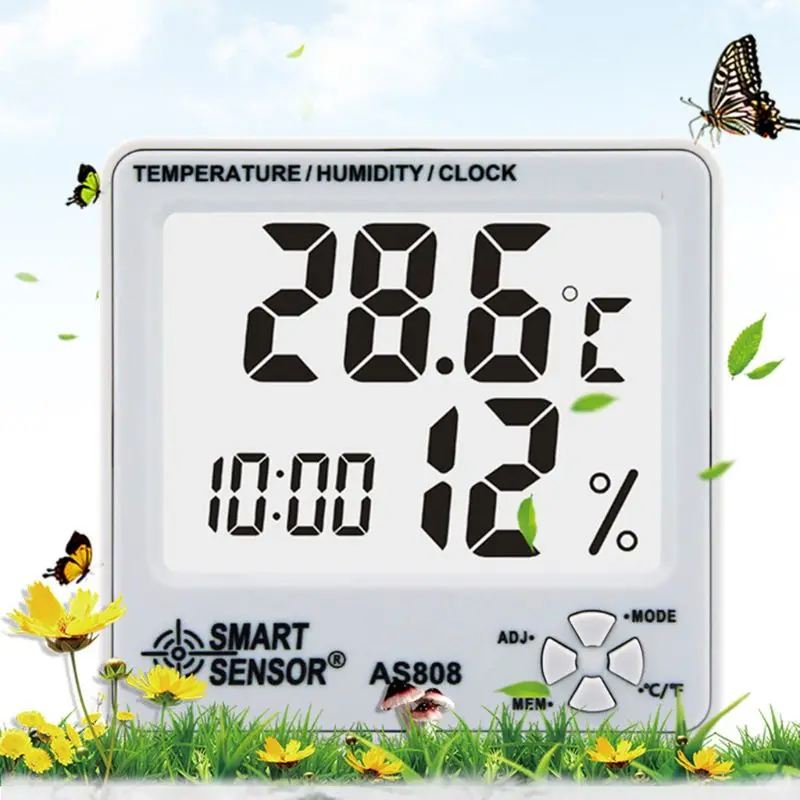 AS808 Цифровой термометр гигрометр Влажность Температура измеритель влажности w часы