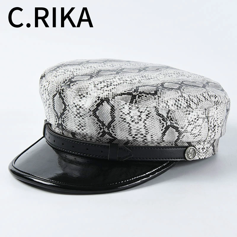 Женский берет из ПУ кожи со змеиным принтом | Аксессуары для одежды