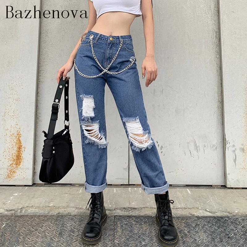 Женские прямые джинсы с завышенной талией повседневные брюки до щиколотки в
