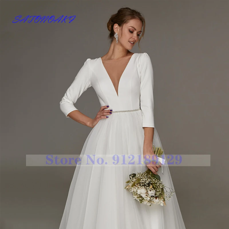 short wedding dresses Vestidos De Novia Elegant White Short A Line Wedding Dress Sexy V Neck 3/4 Sleeves Tea Length Simple Bridal Gown Robe De Mariée mermaid wedding dress