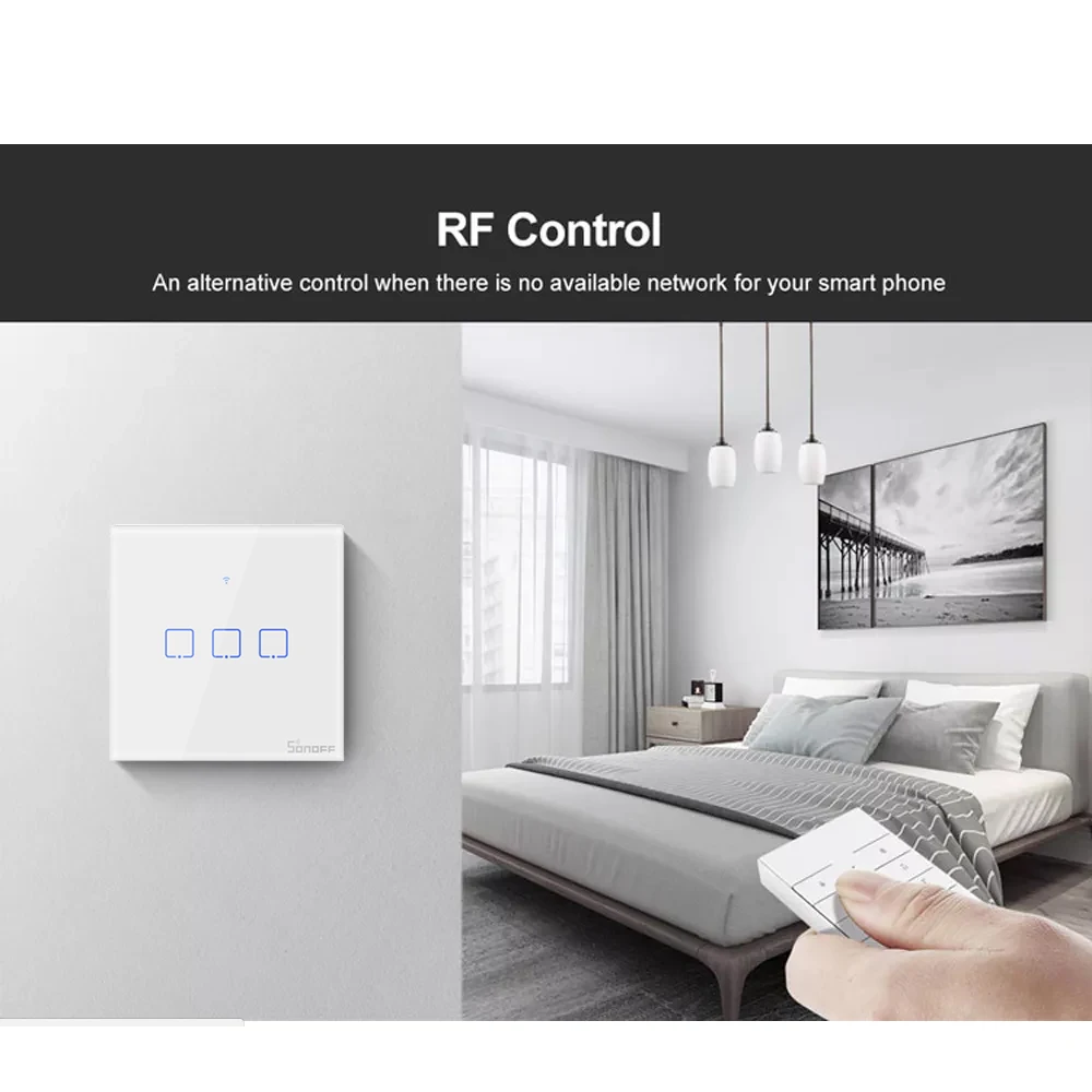 SONOFF WI-FI настенный выключатель 1/2/3 интеллигентая(ый) переключатель TX серия РЧ пульт дистанционного управления, настольная лампа, светодиодная лампа светильник переключатель умный дом Настенные переключатели
