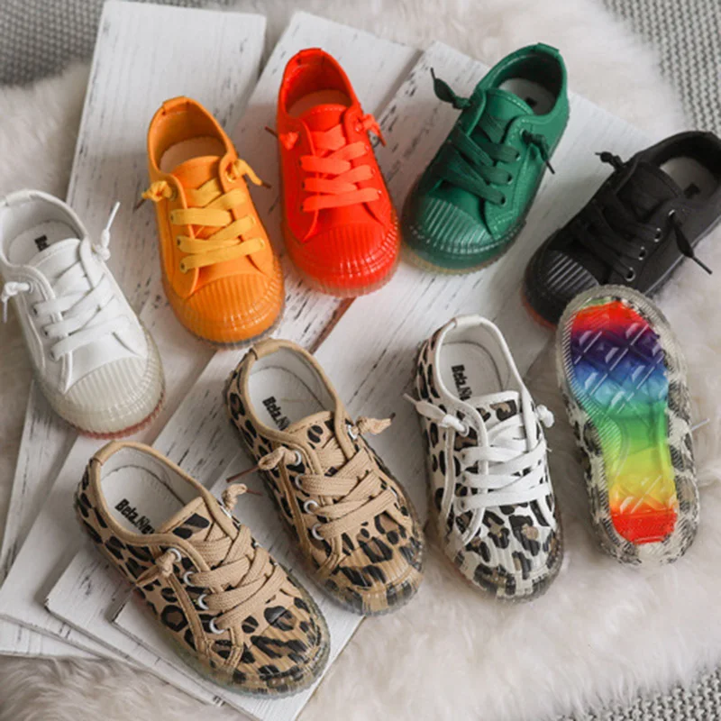Ainyfu/Осенняя спортивная обувь для девочек; модная детская обувь с леопардовым принтом; повседневная обувь с низким верхом; нескользящая парусиновая обувь с мягкой подошвой; B128
